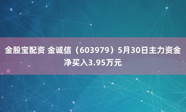 金股宝配资 金诚信（603979）5月30日主力资金净买入3.95万元